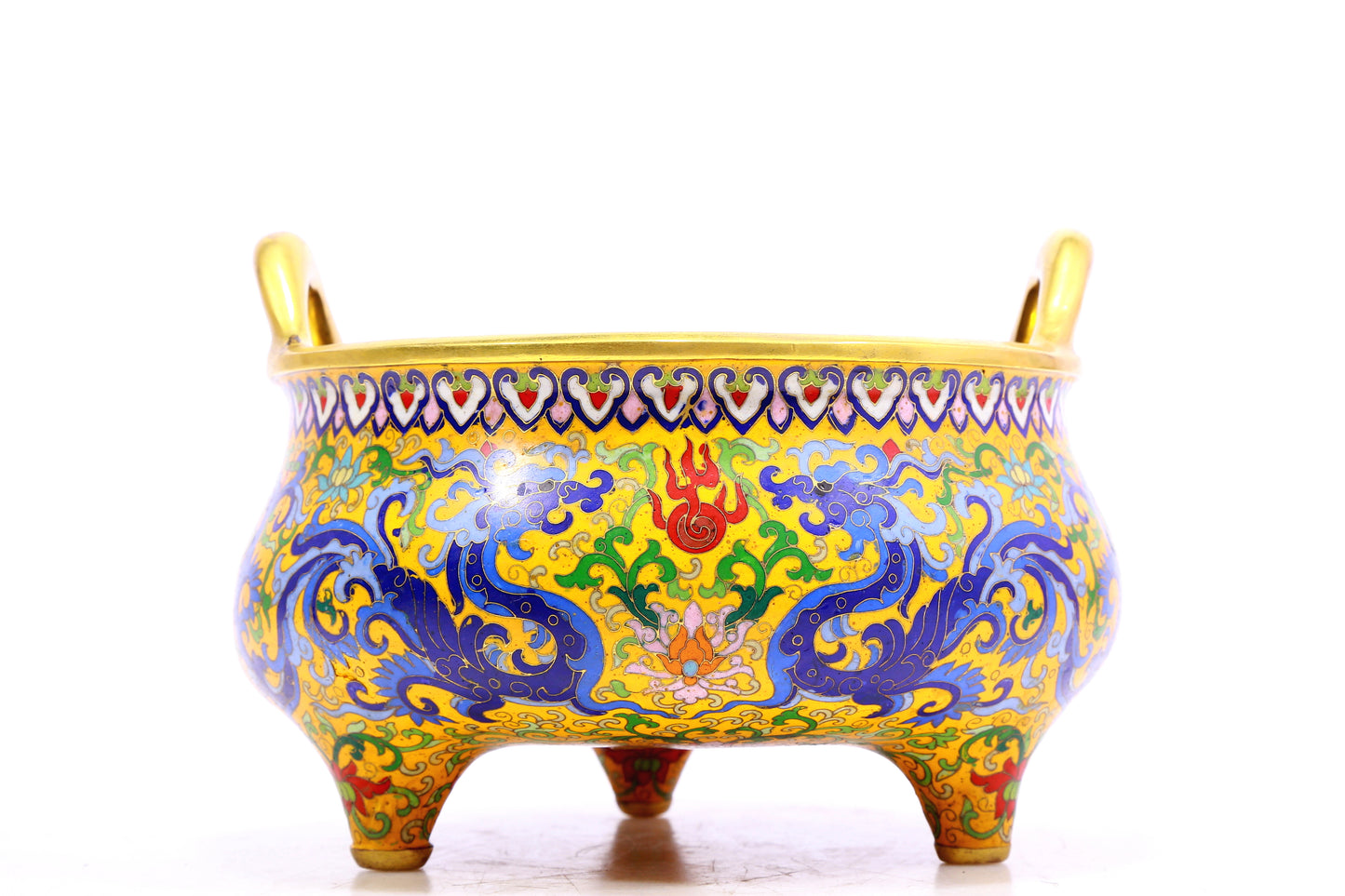 A Gorgeous Cloisonne 'Scrolling Lotus& Dragon' Tripod Censer