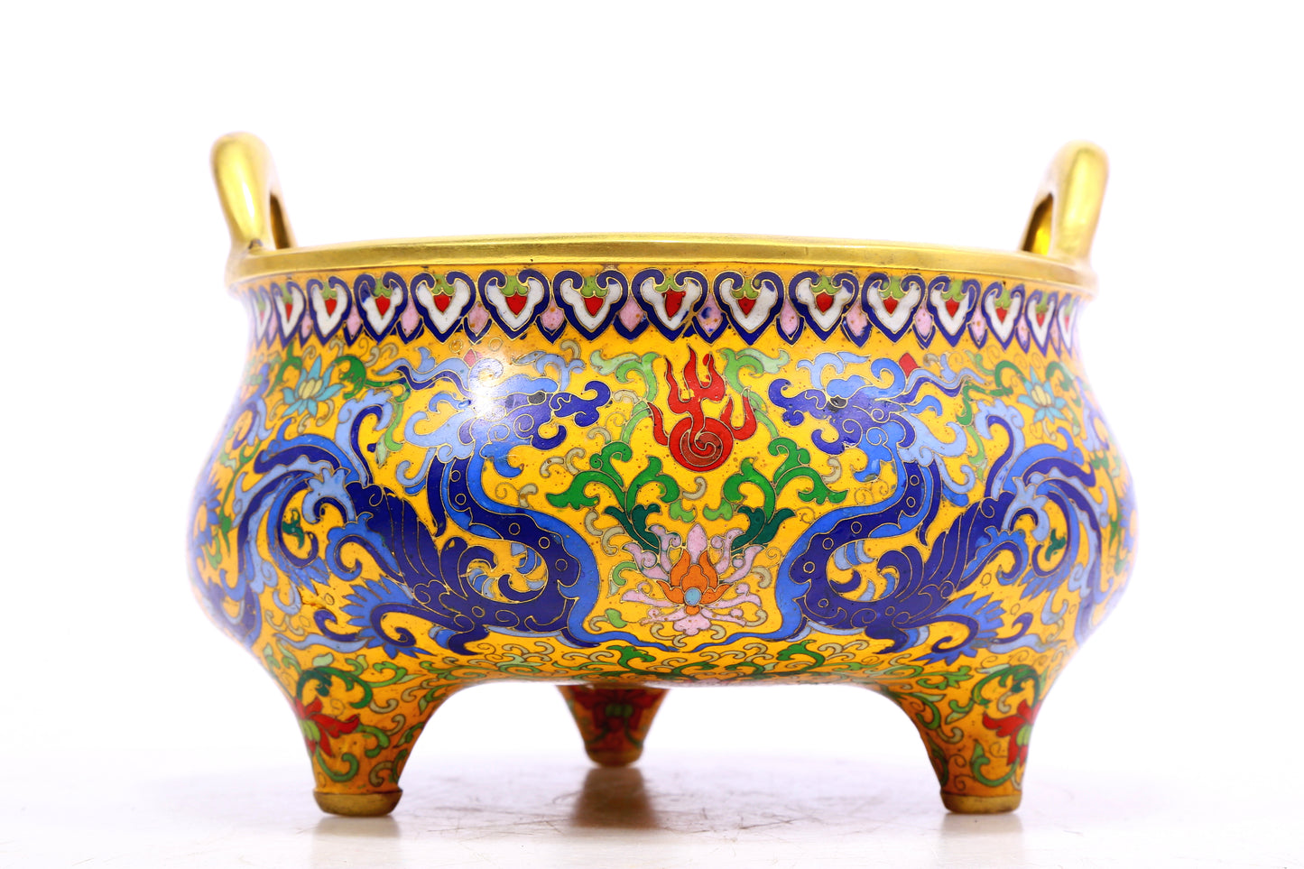 A Gorgeous Cloisonne 'Scrolling Lotus& Dragon' Tripod Censer