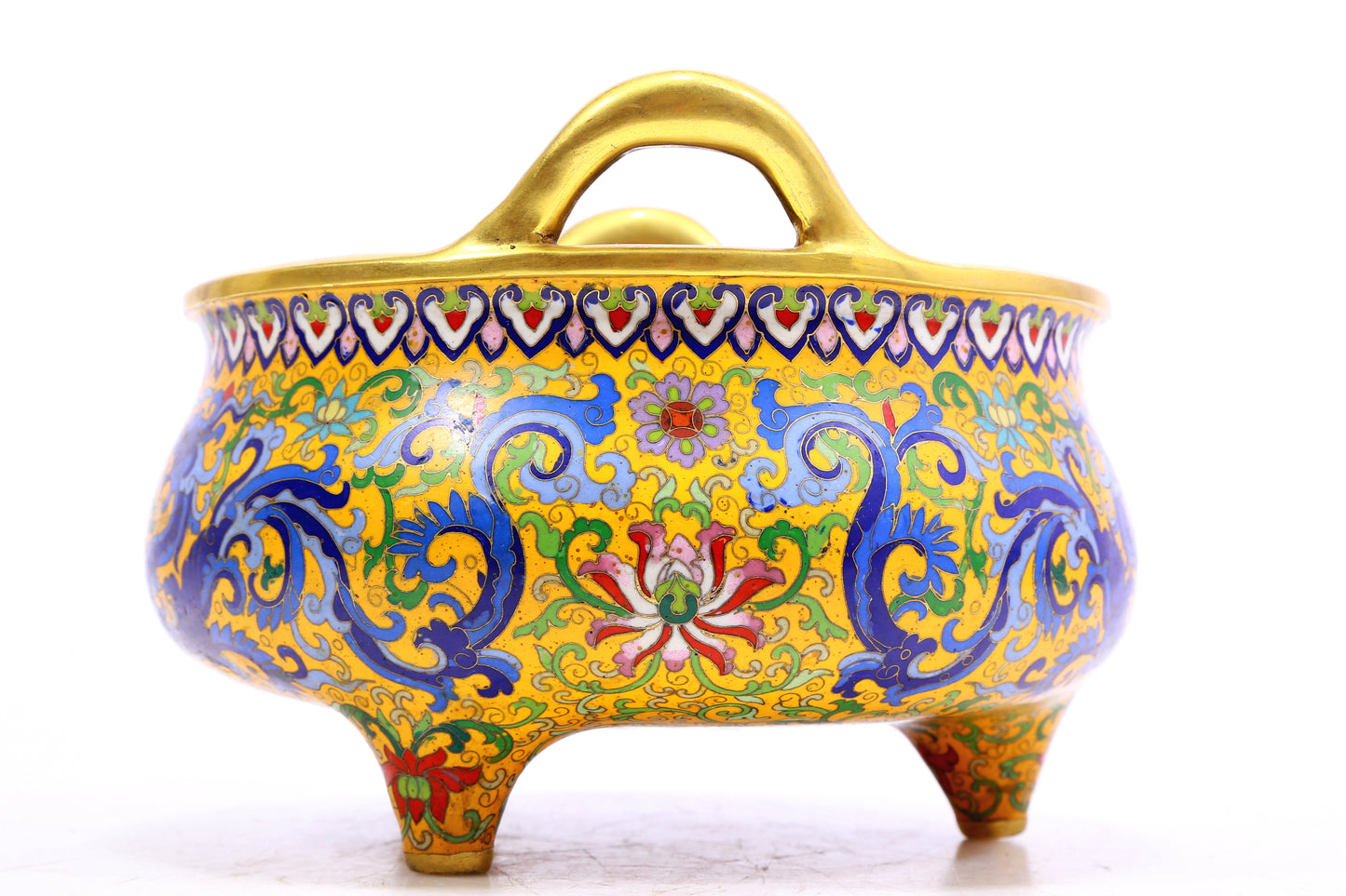 A Gorgeous Cloisonne 'Scrolling Lotus& Dragon' Tripod Censer