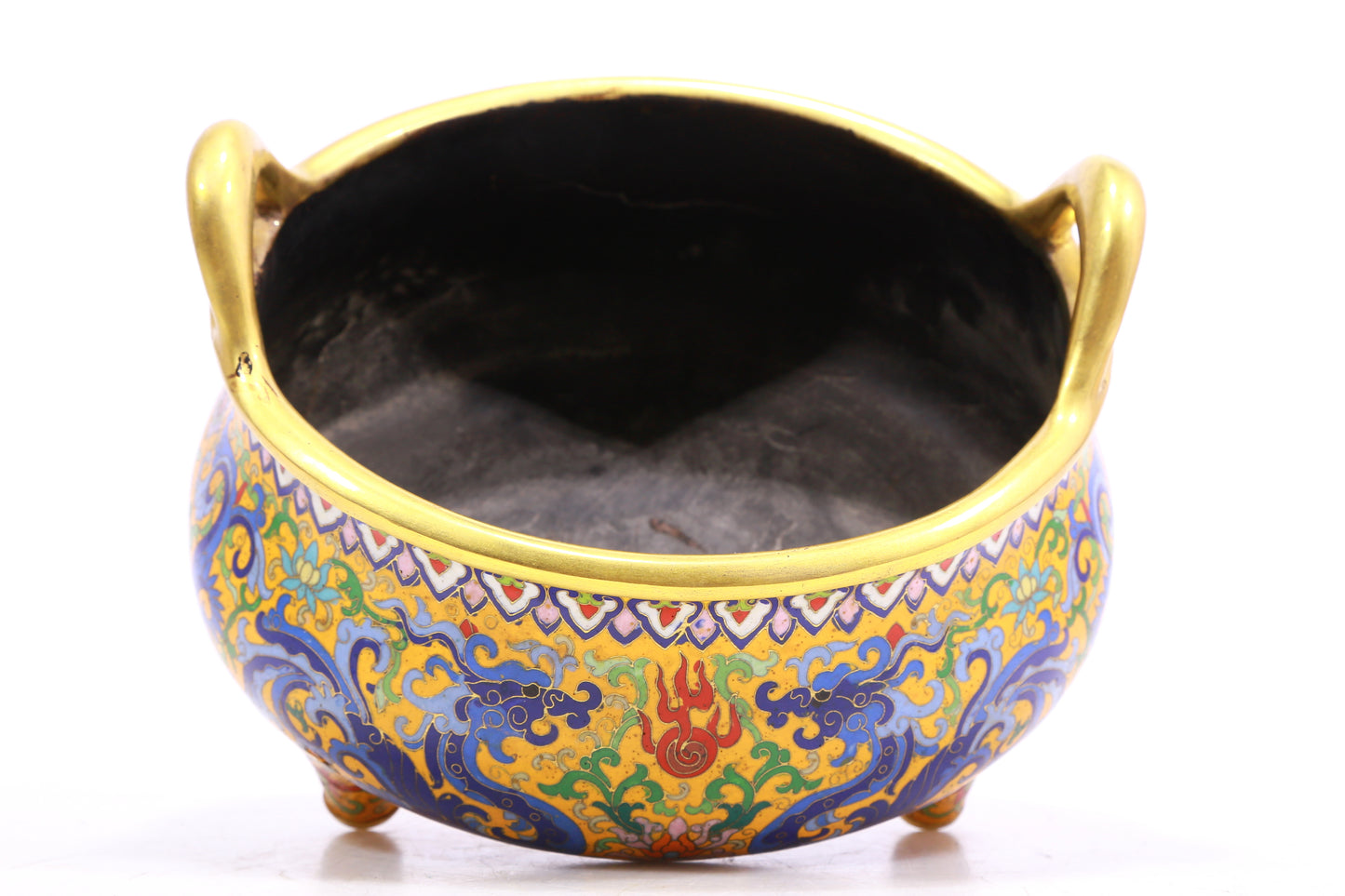 A Gorgeous Cloisonne 'Scrolling Lotus& Dragon' Tripod Censer