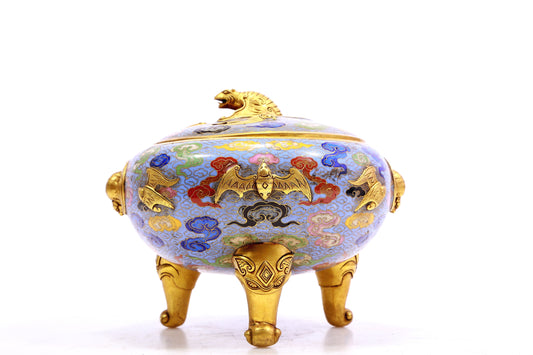 A Gorgeous Cloisonne 'Bat& Auspicious Cloud' Tripod Censer And Cover