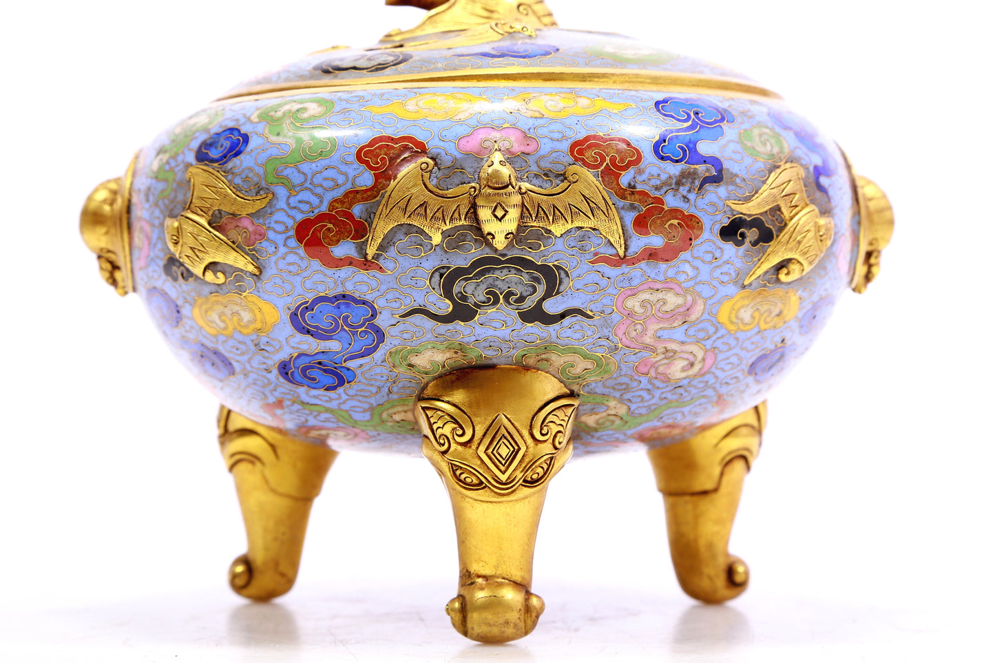 A Gorgeous Cloisonne 'Bat& Auspicious Cloud' Tripod Censer And Cover