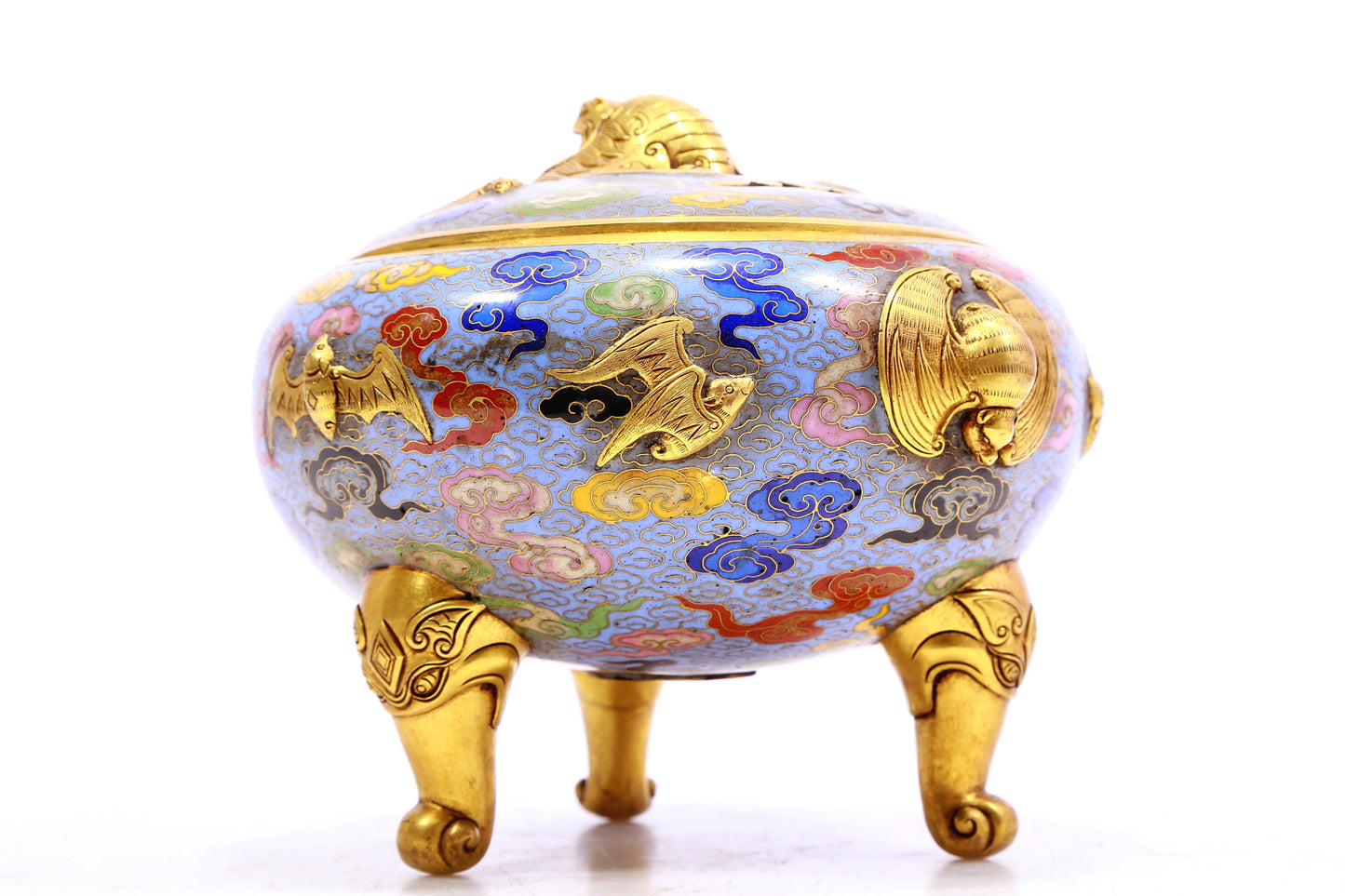 A Gorgeous Cloisonne 'Bat& Auspicious Cloud' Tripod Censer And Cover