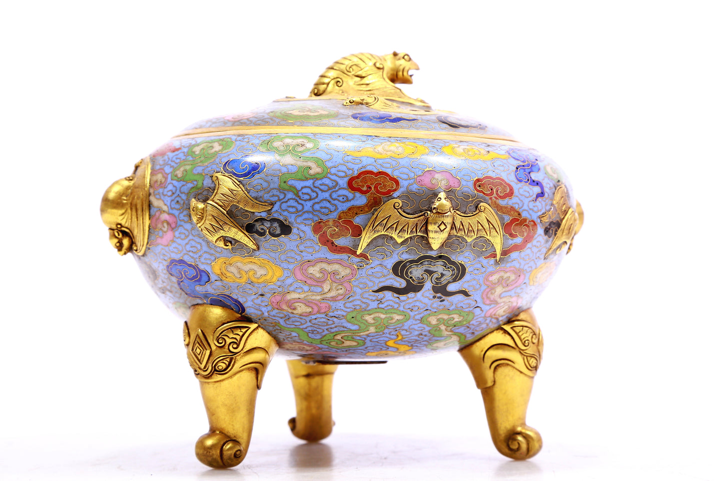 A Gorgeous Cloisonne 'Bat& Auspicious Cloud' Tripod Censer And Cover