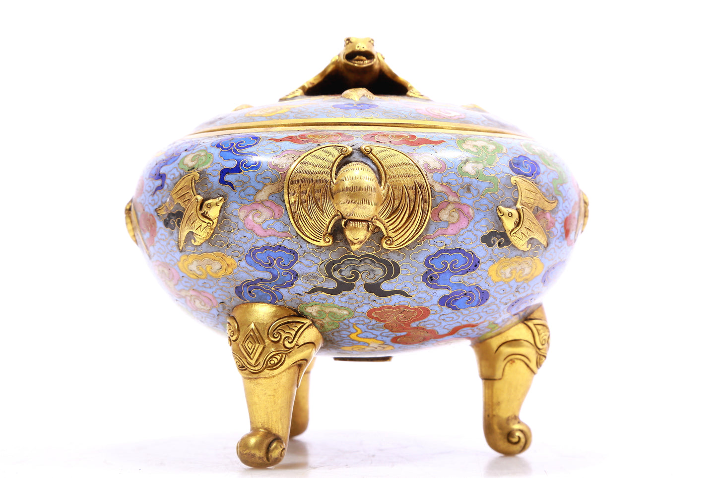 A Gorgeous Cloisonne 'Bat& Auspicious Cloud' Tripod Censer And Cover