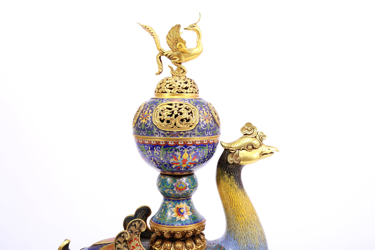 A cloisonné phoenix censer with twining lotus pattern