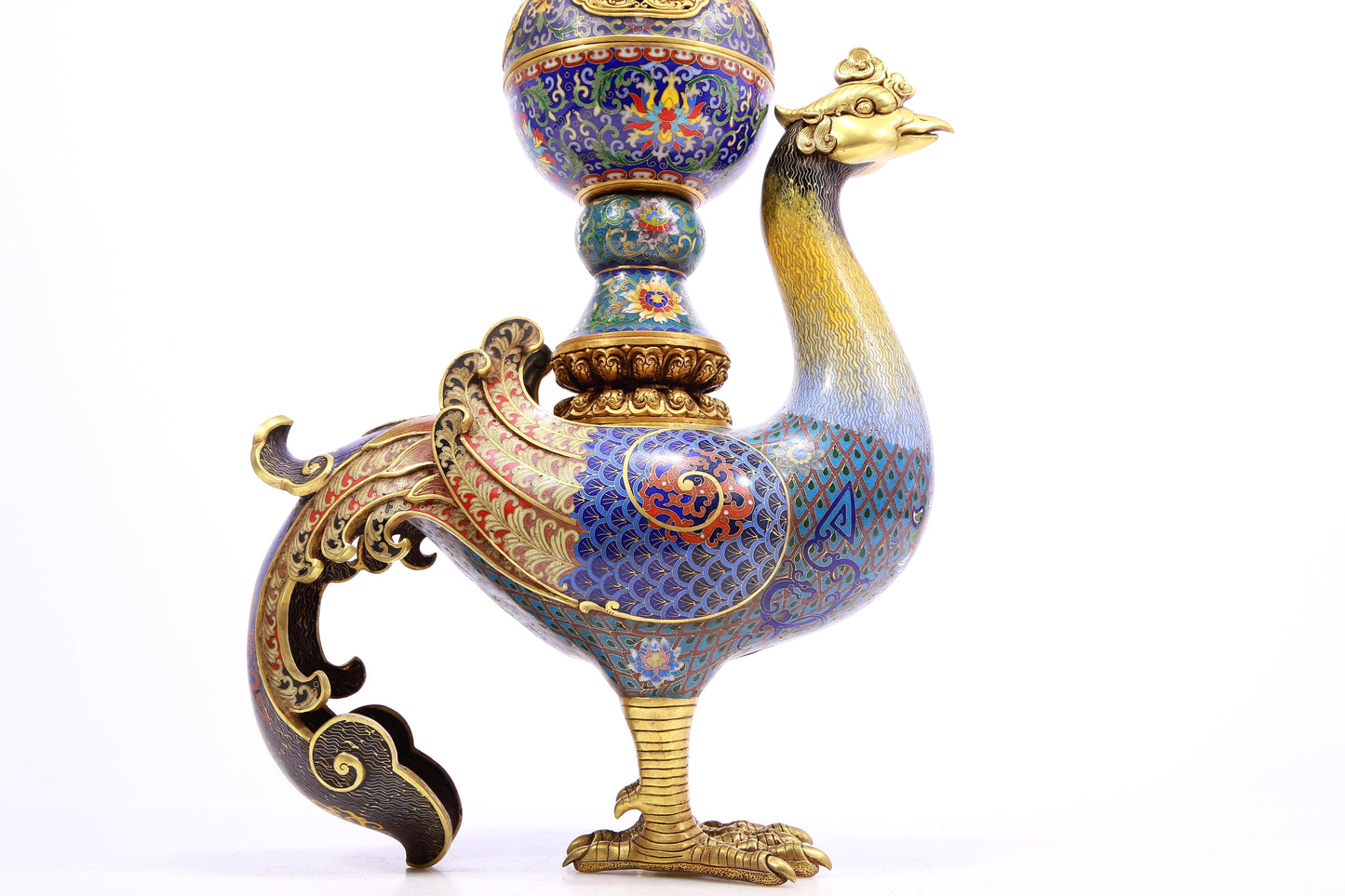 A cloisonné phoenix censer with twining lotus pattern