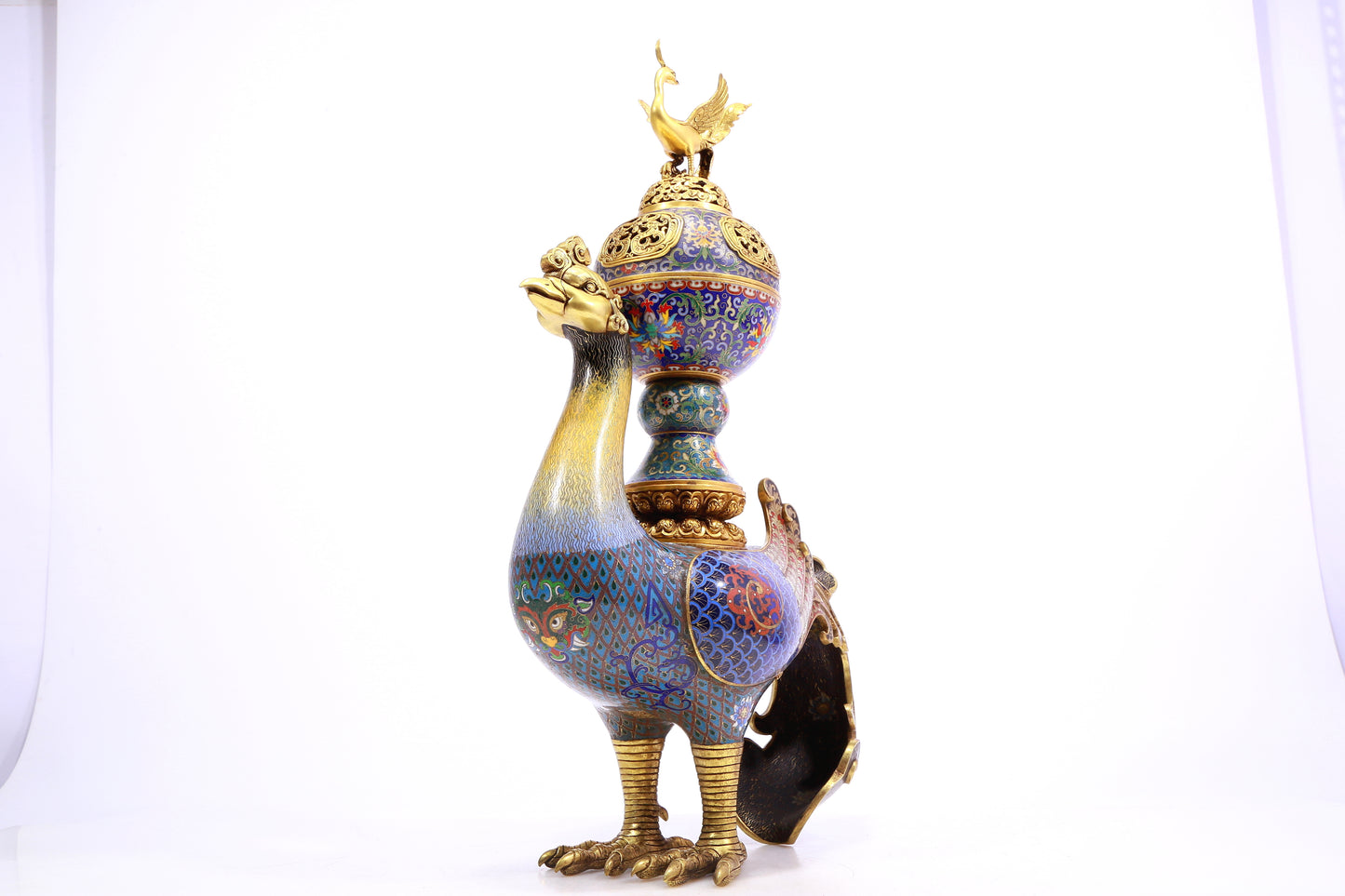 A cloisonné phoenix censer with twining lotus pattern