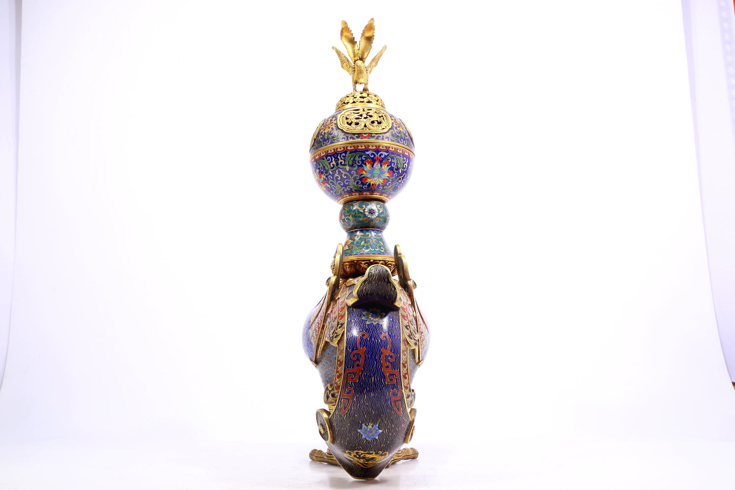 A cloisonné phoenix censer with twining lotus pattern