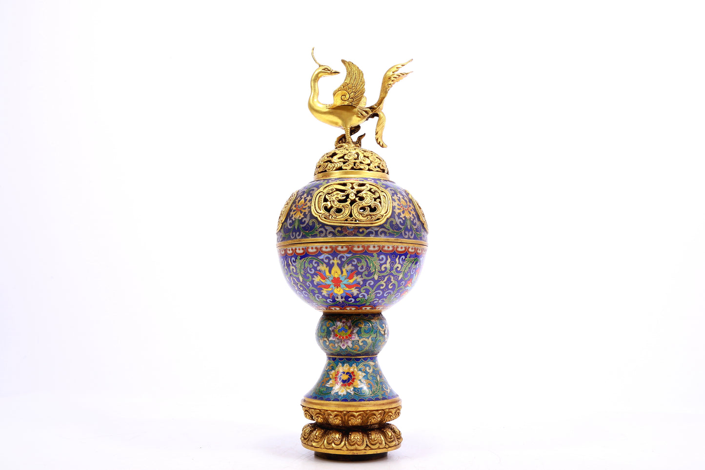 A cloisonné phoenix censer with twining lotus pattern