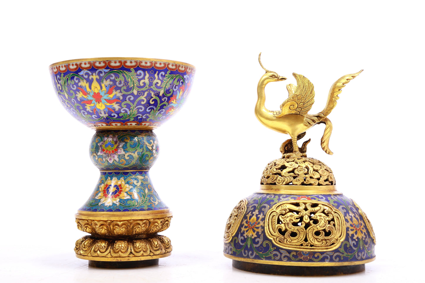 A cloisonné phoenix censer with twining lotus pattern