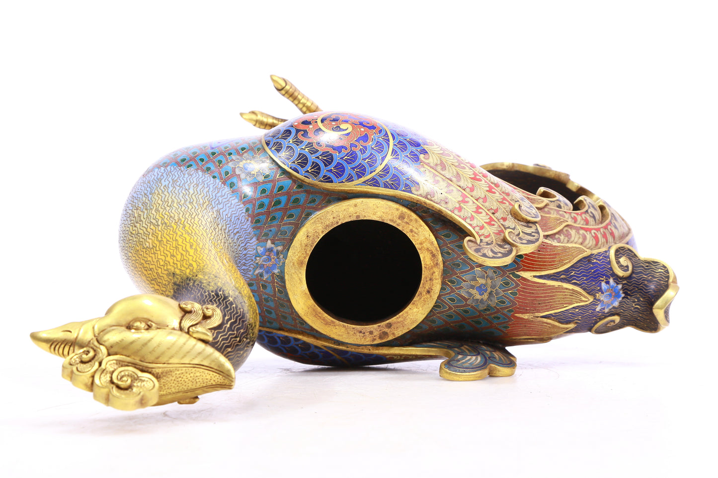 A cloisonné phoenix censer with twining lotus pattern