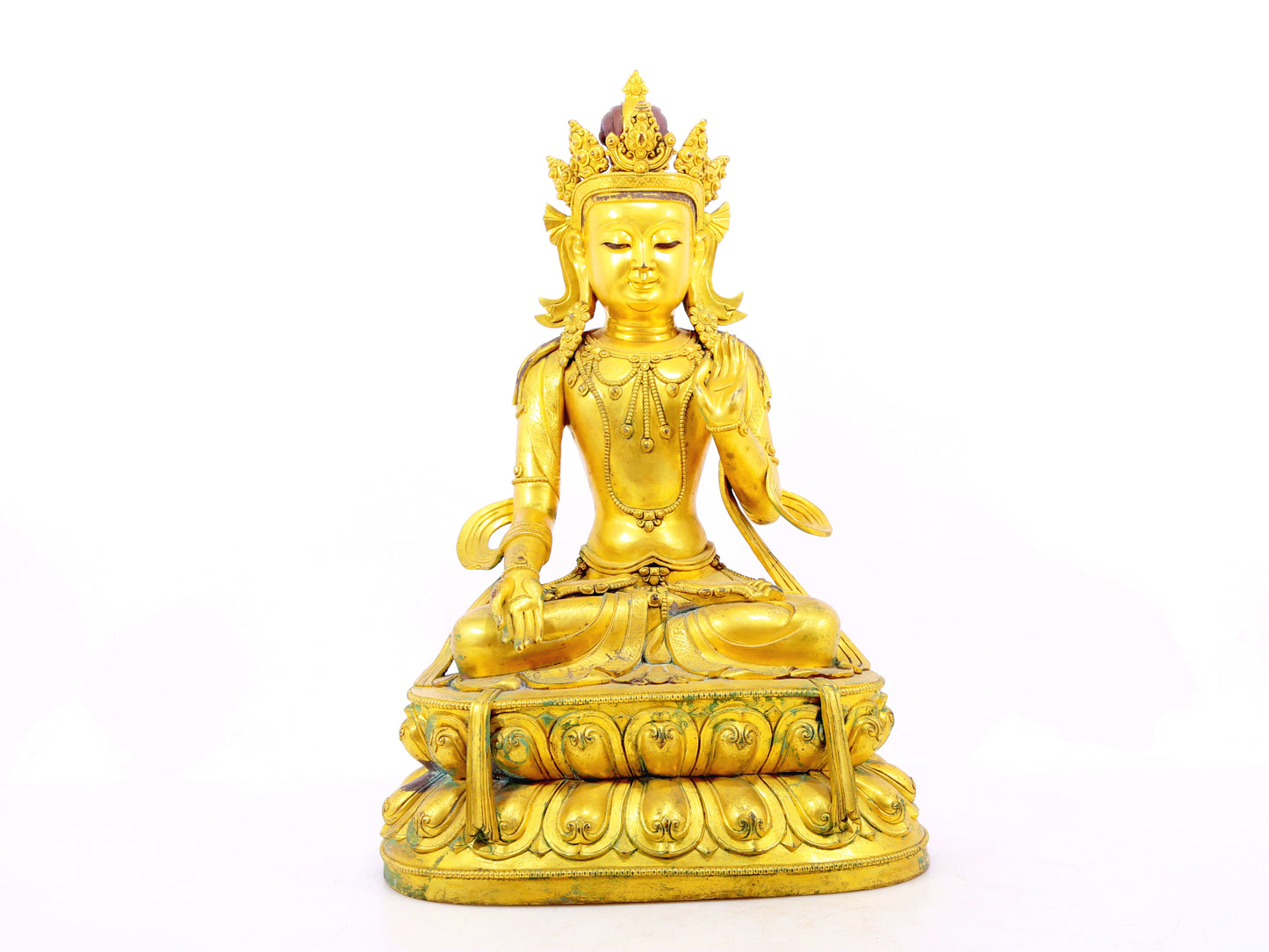 A solemn gilt bronze statue of Bodhisattva