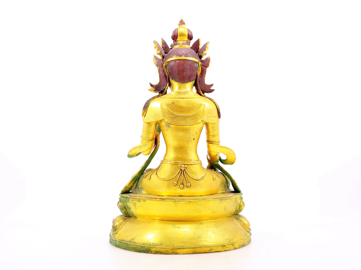 A solemn gilt bronze statue of Bodhisattva