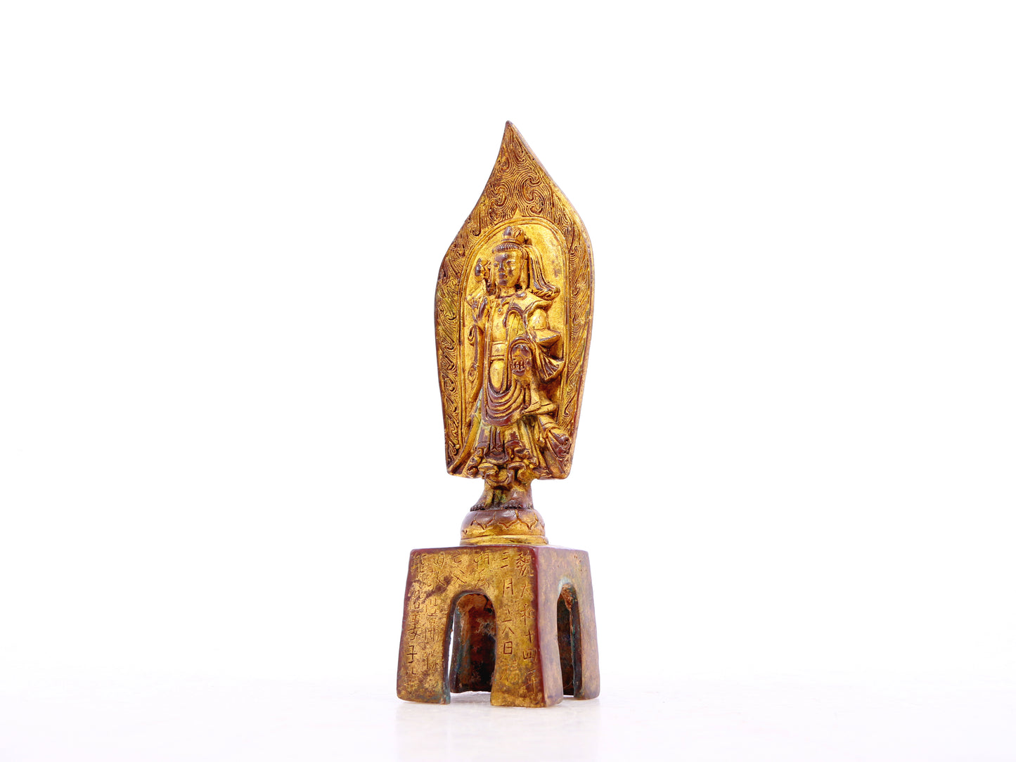 A serene gilt bronze statue of Bodhisattva