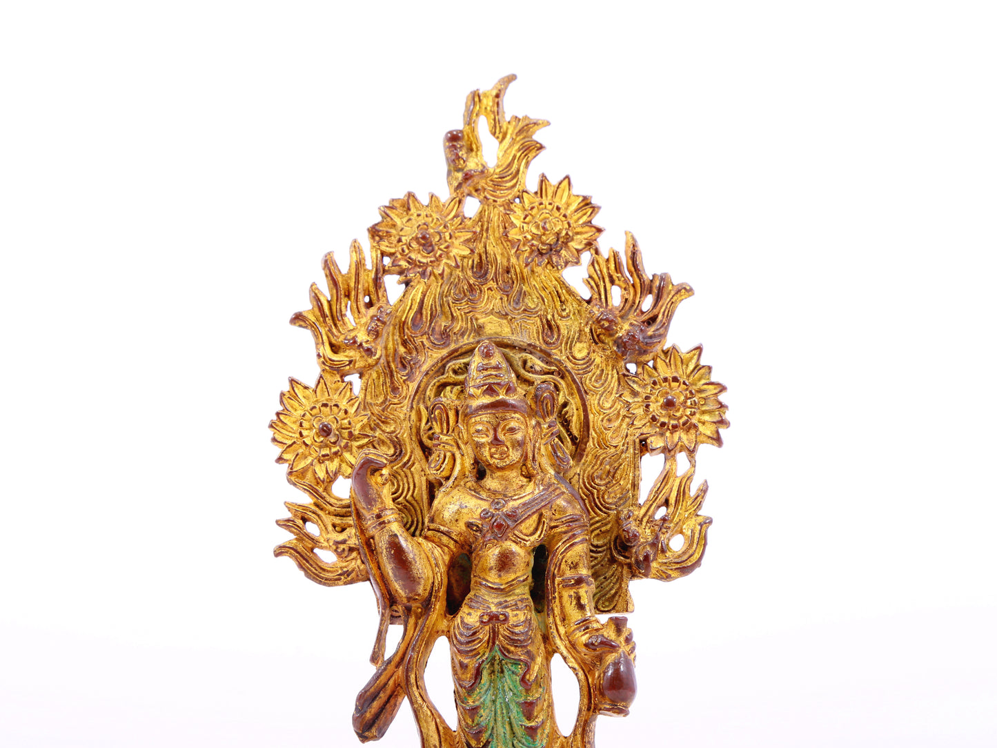 A serene gilt bronze statue of Guanyin