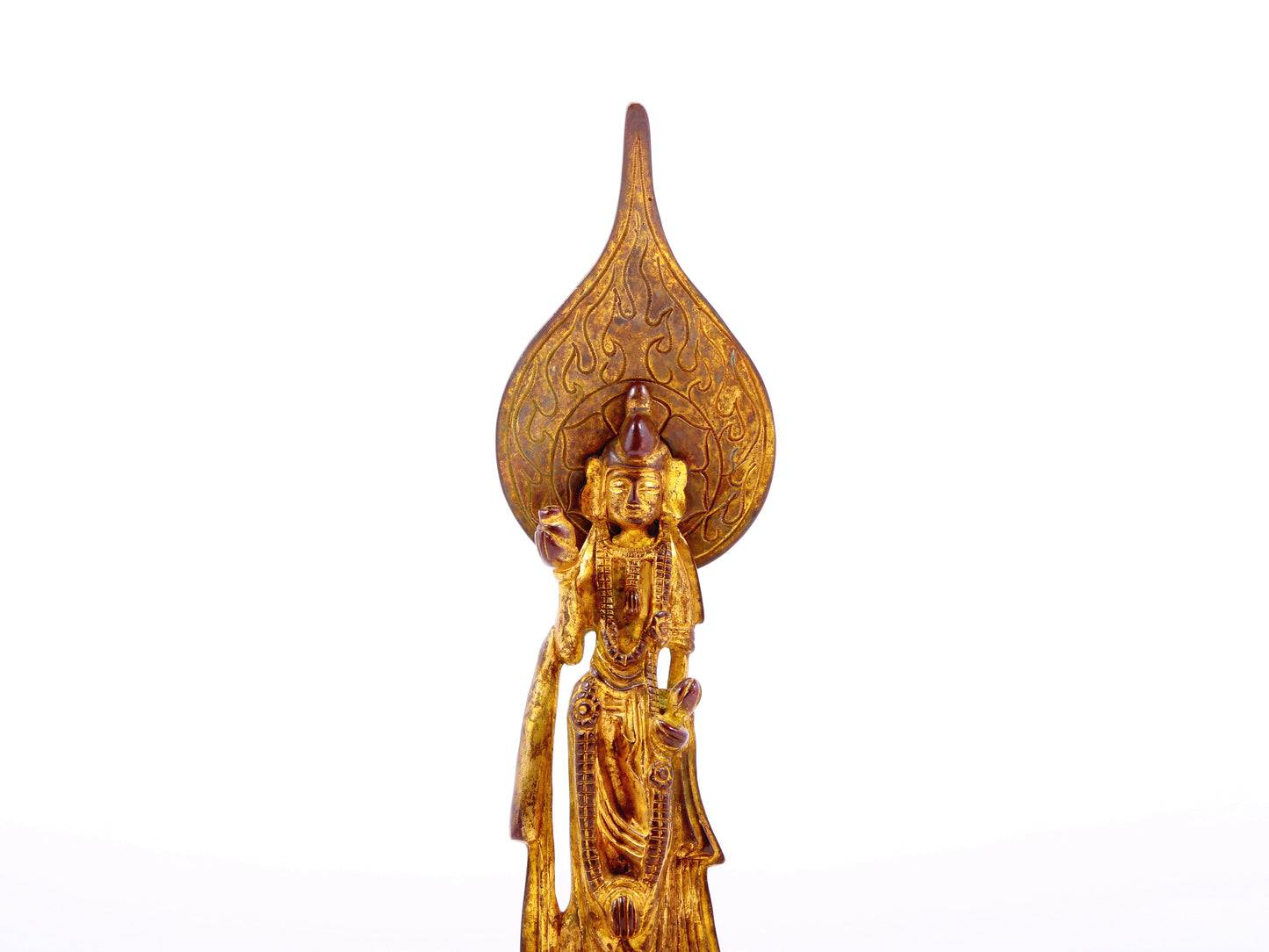 A serene gilt bronze statue of Guanyin