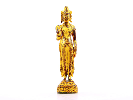 A serene gilt bronze statue of Bodhisattva