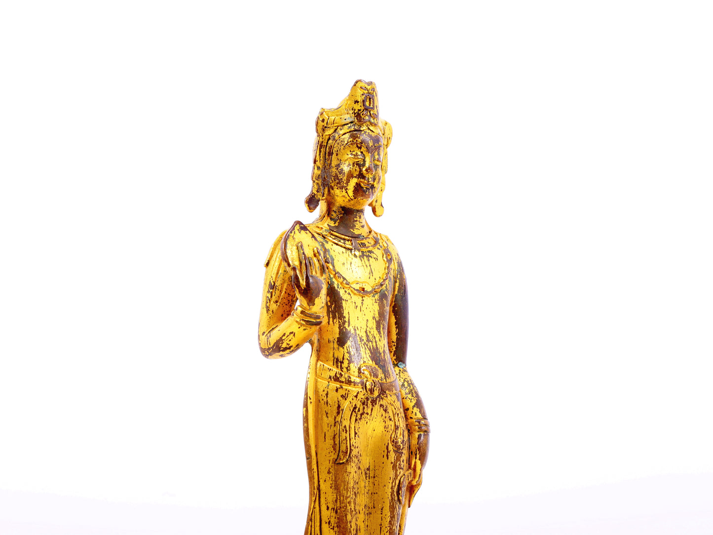 A serene gilt bronze statue of Bodhisattva