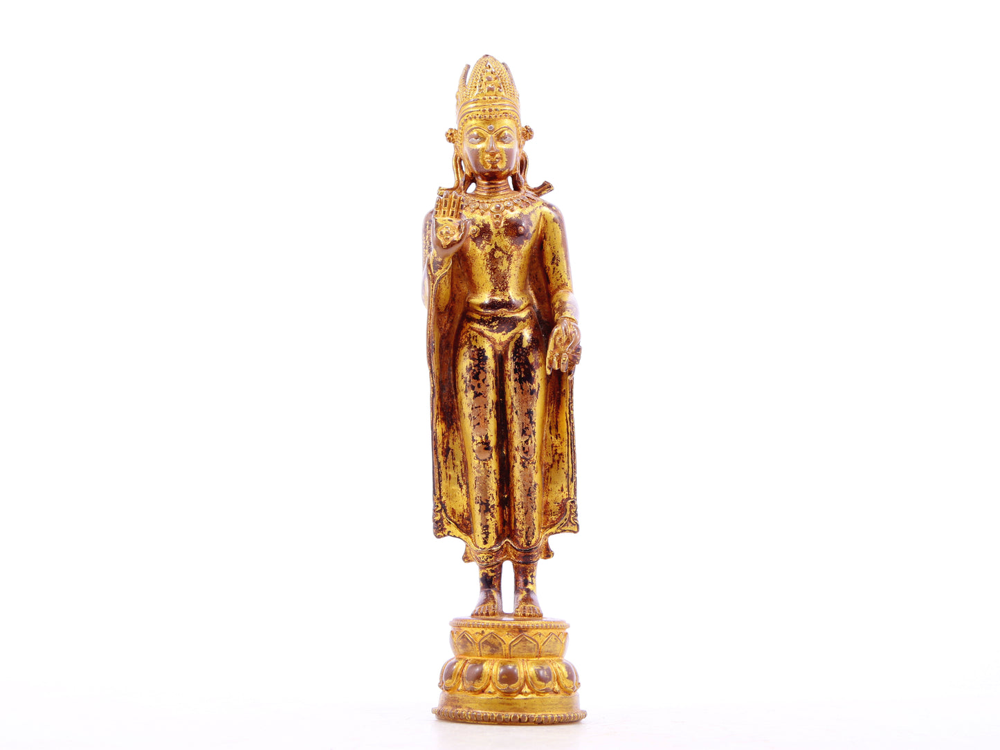 A solemn gilt bronze statue of Tathagata