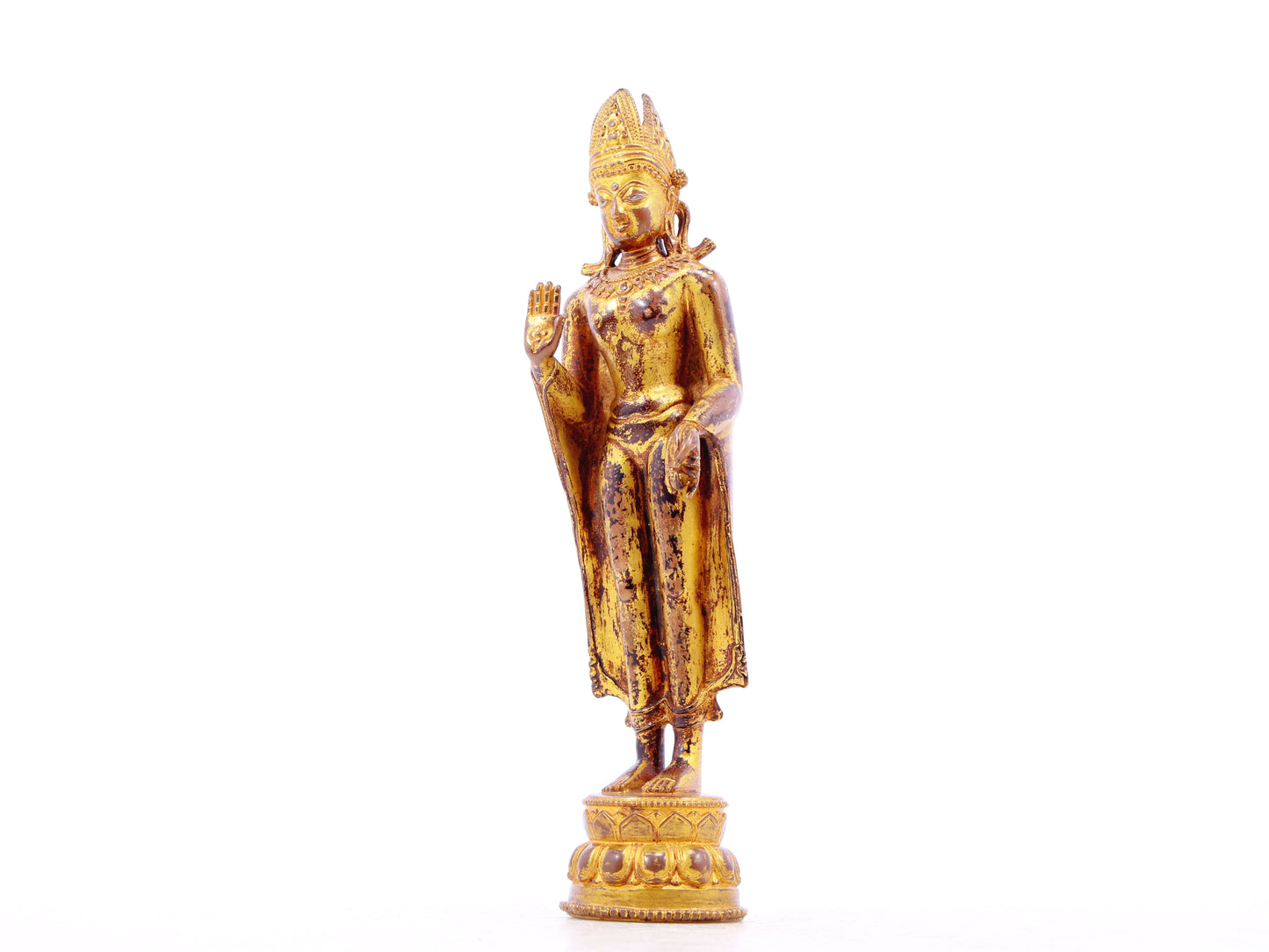 A solemn gilt bronze statue of Tathagata