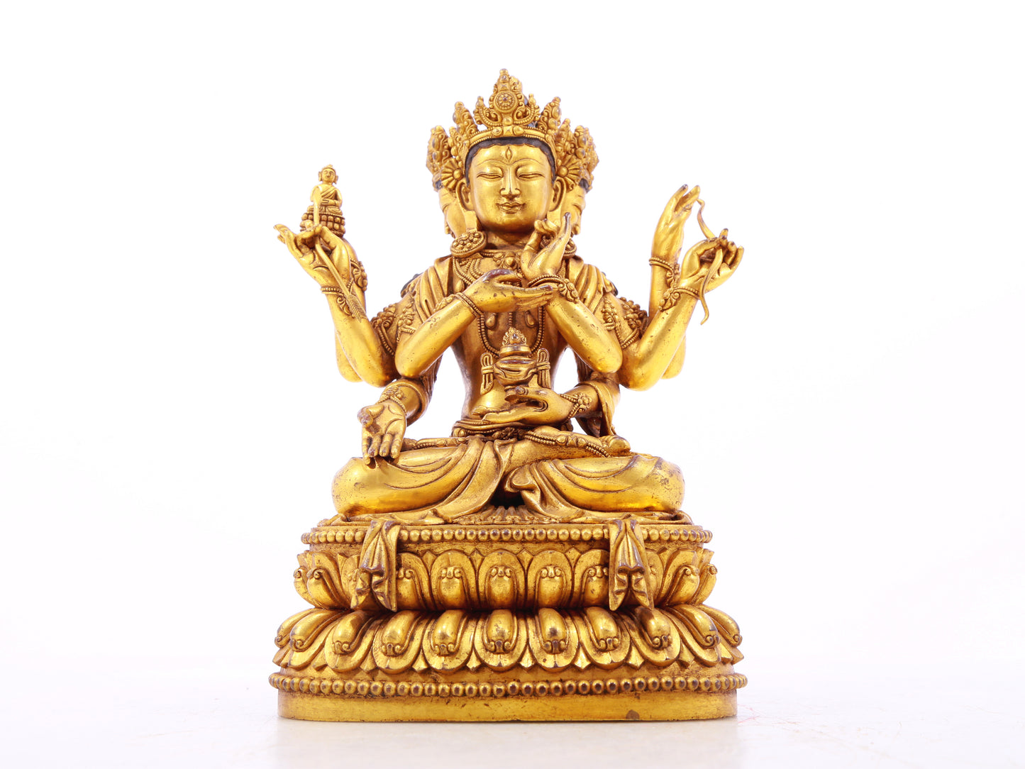 A solemn gilt bronze Bodhisattva statue