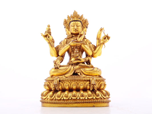 A solemn gilt bronze Bodhisattva statue