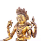 A solemn gilt bronze four-armed Guanyin statue