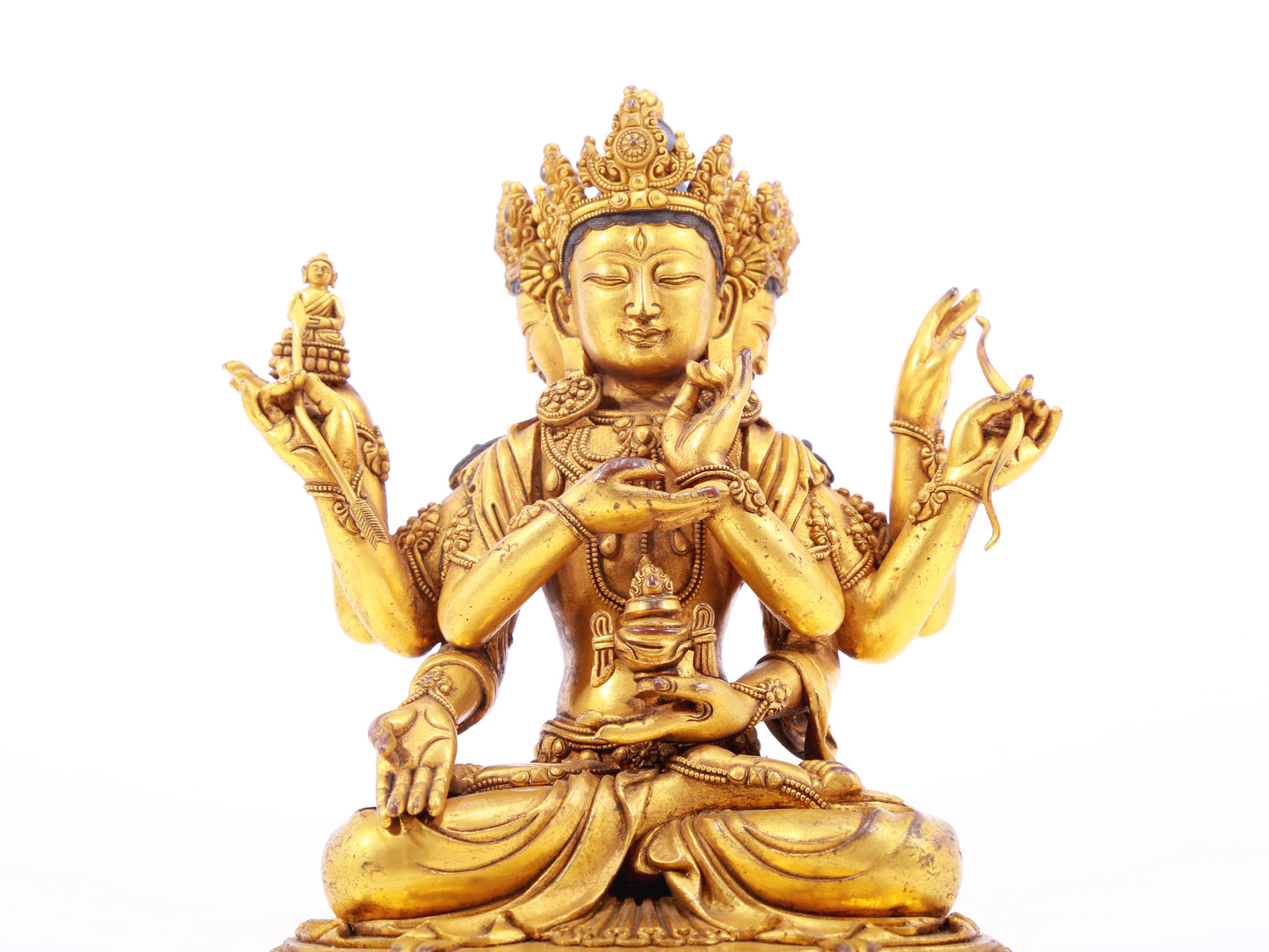 A solemn gilt bronze Bodhisattva statue