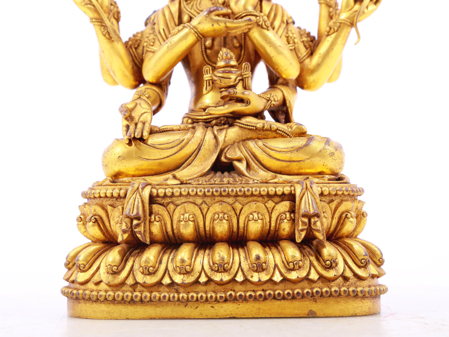 A solemn gilt bronze Bodhisattva statue