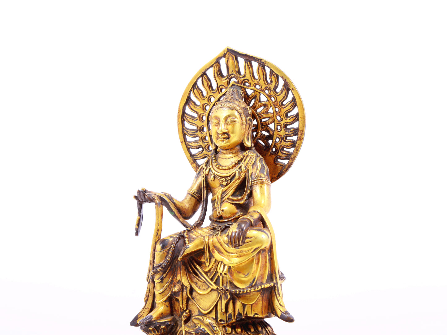 A serene gilt bronze statue of Bodhisattva