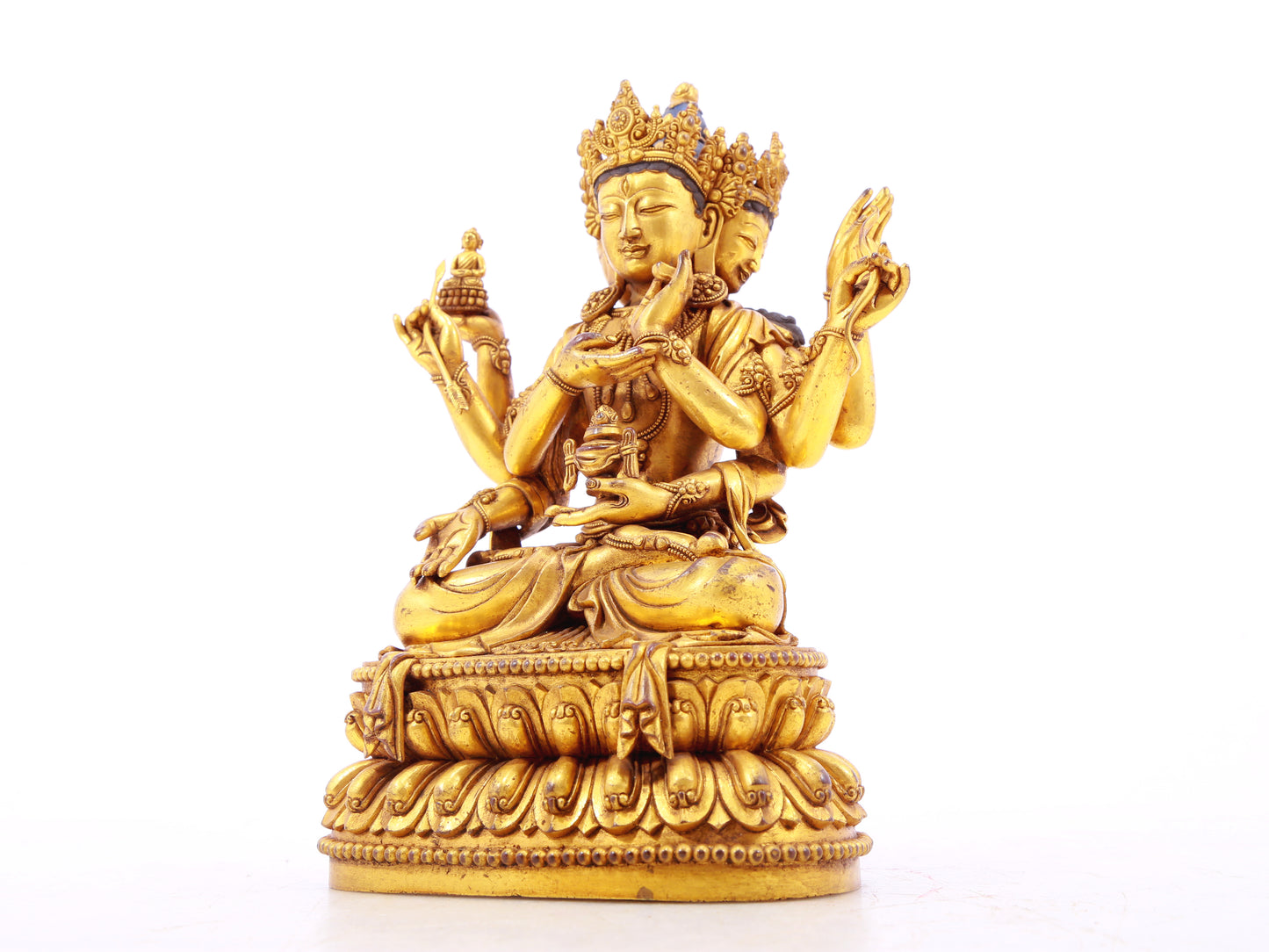 A solemn gilt bronze Bodhisattva statue