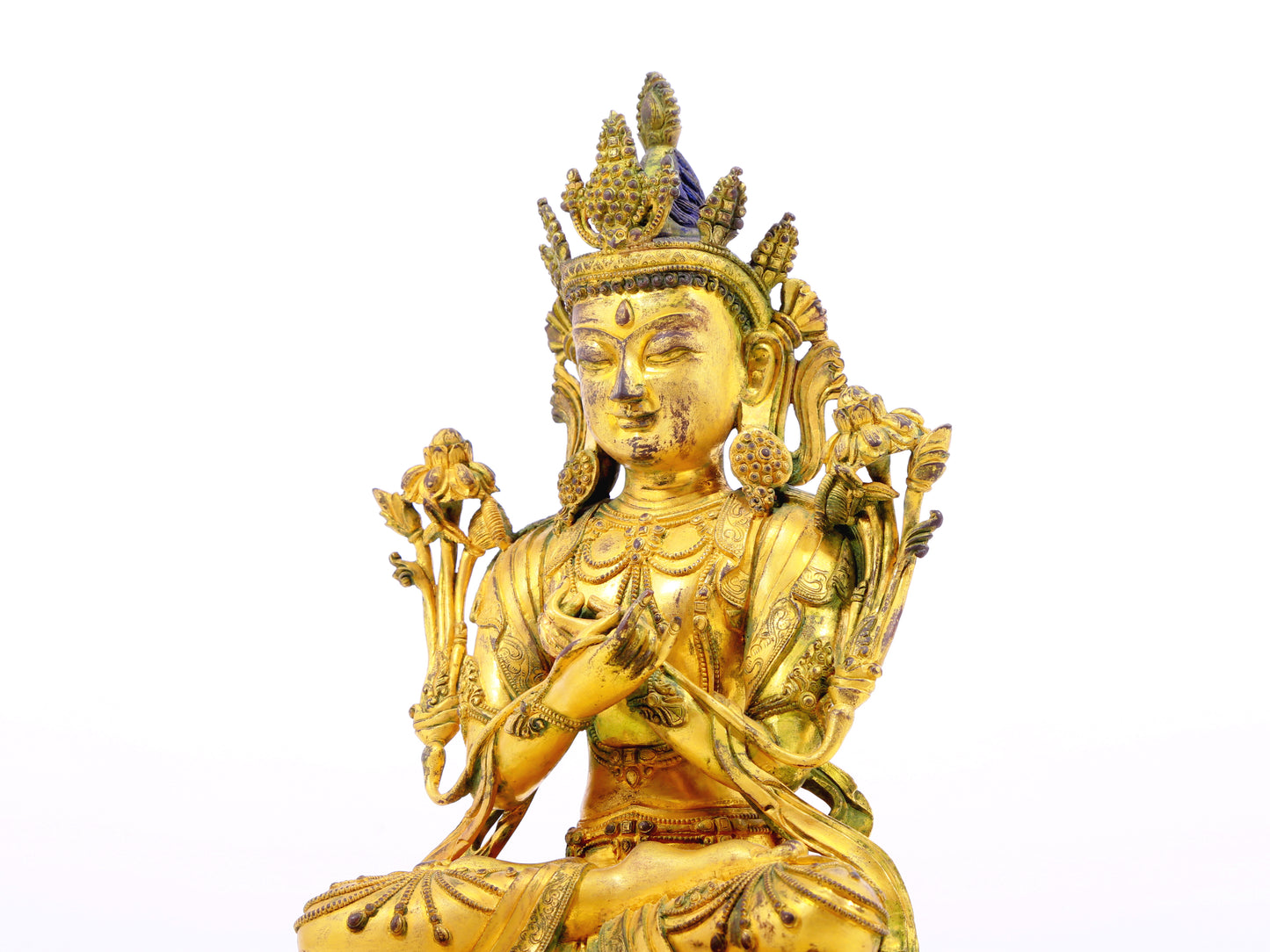 A serene gilt bronze statue of Bodhisattva