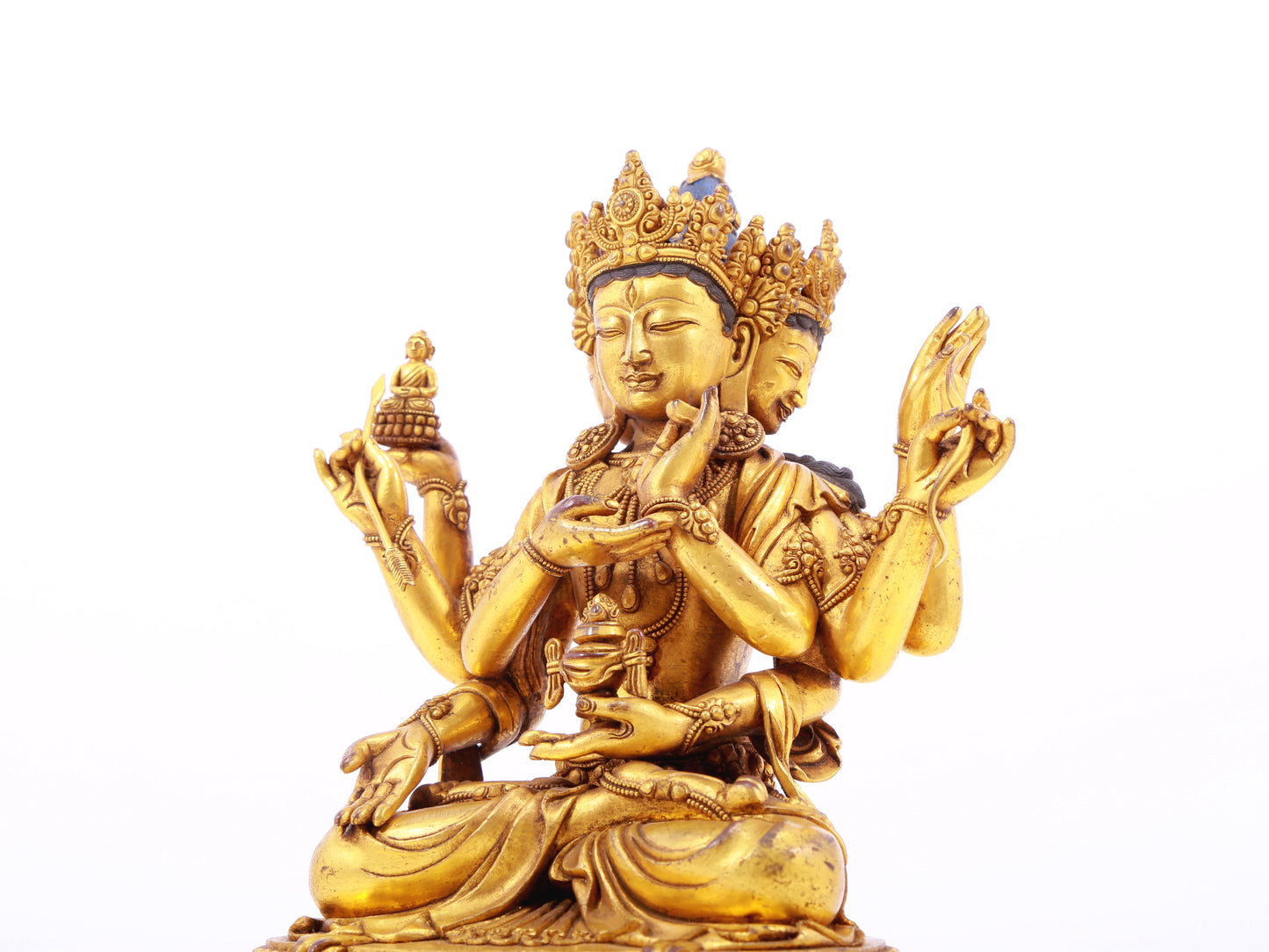 A solemn gilt bronze Bodhisattva statue