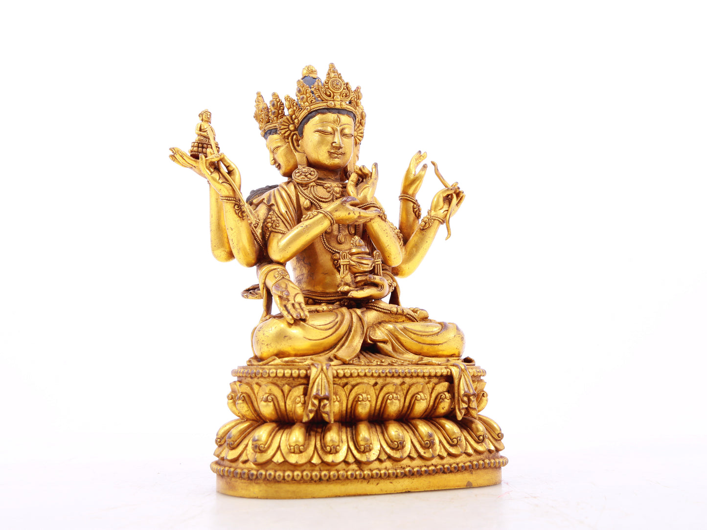 A solemn gilt bronze Bodhisattva statue