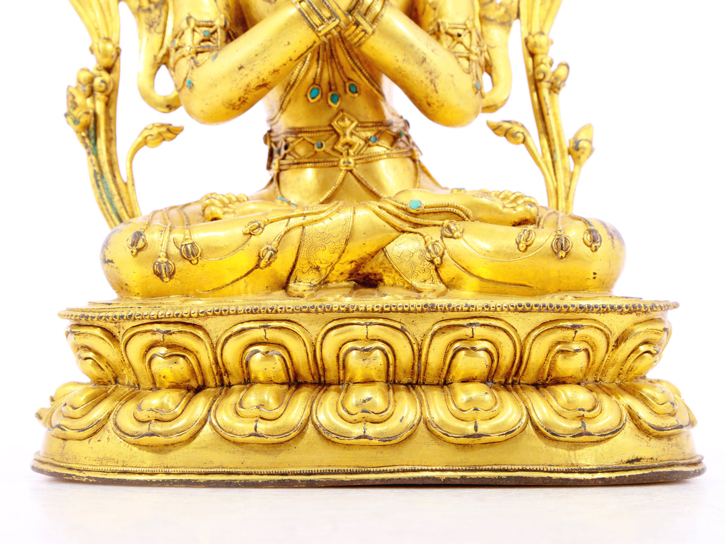 A solemn gilt bronze inlaid turquoise Vajrasattva statue