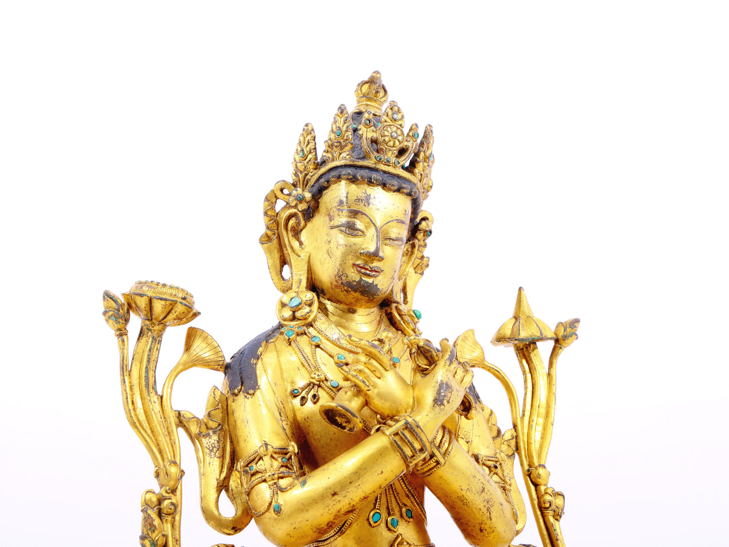 A solemn gilt bronze inlaid turquoise Vajrasattva statue