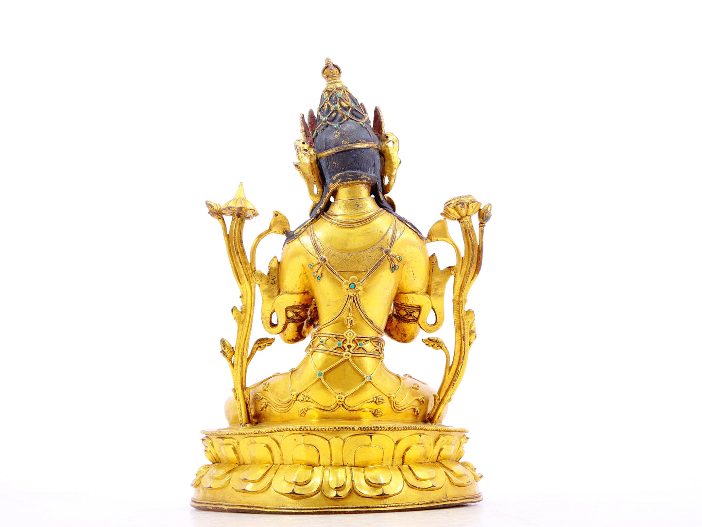 A solemn gilt bronze inlaid turquoise Vajrasattva statue