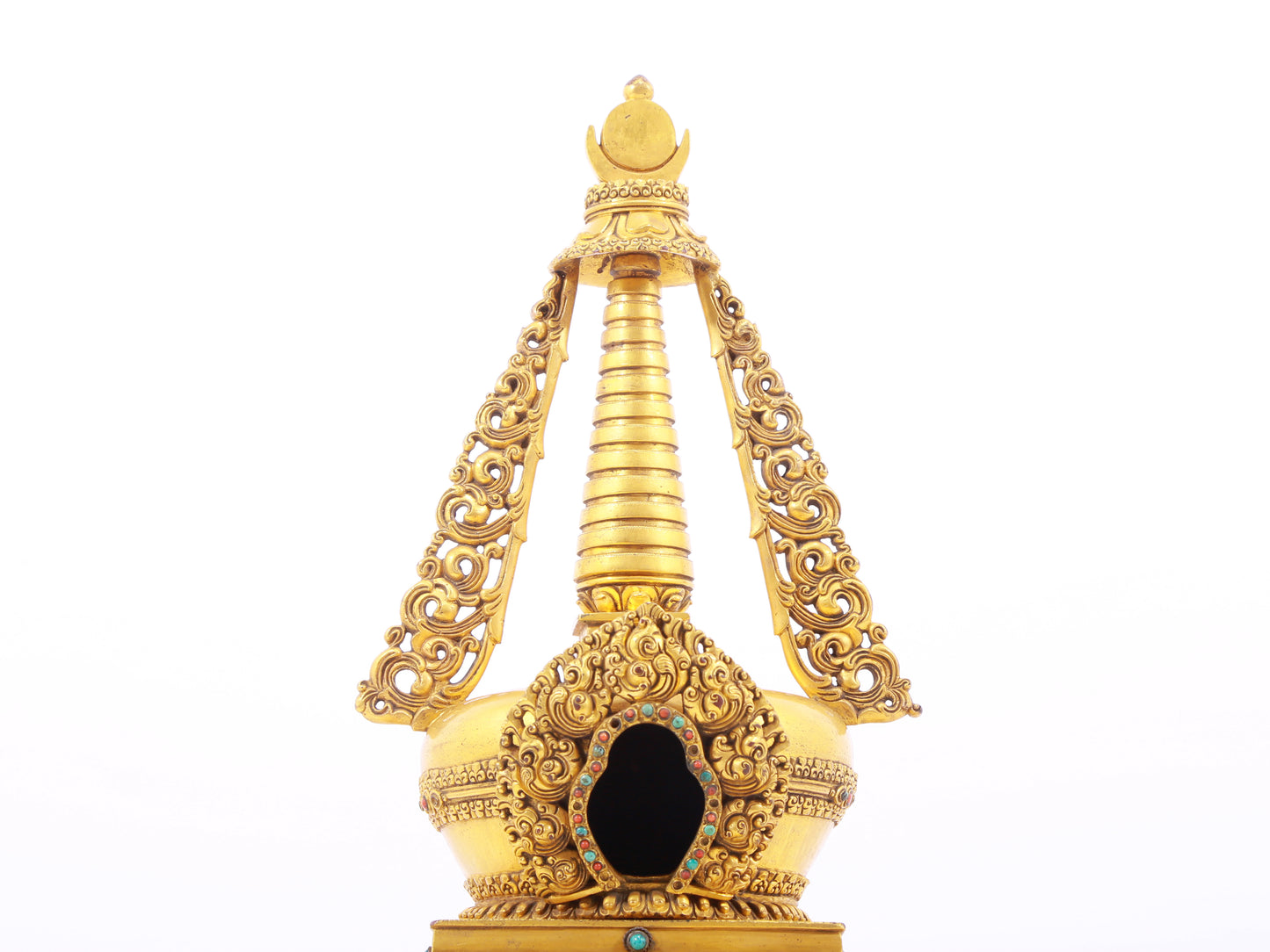 An exquisite gilt bronze and silver Buddhist altar with inlaid gems