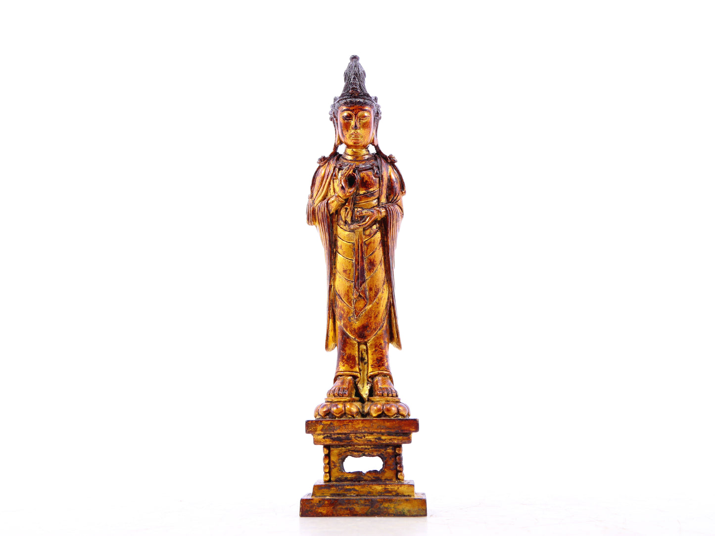 A serene gilt bronze statue of Guanyin