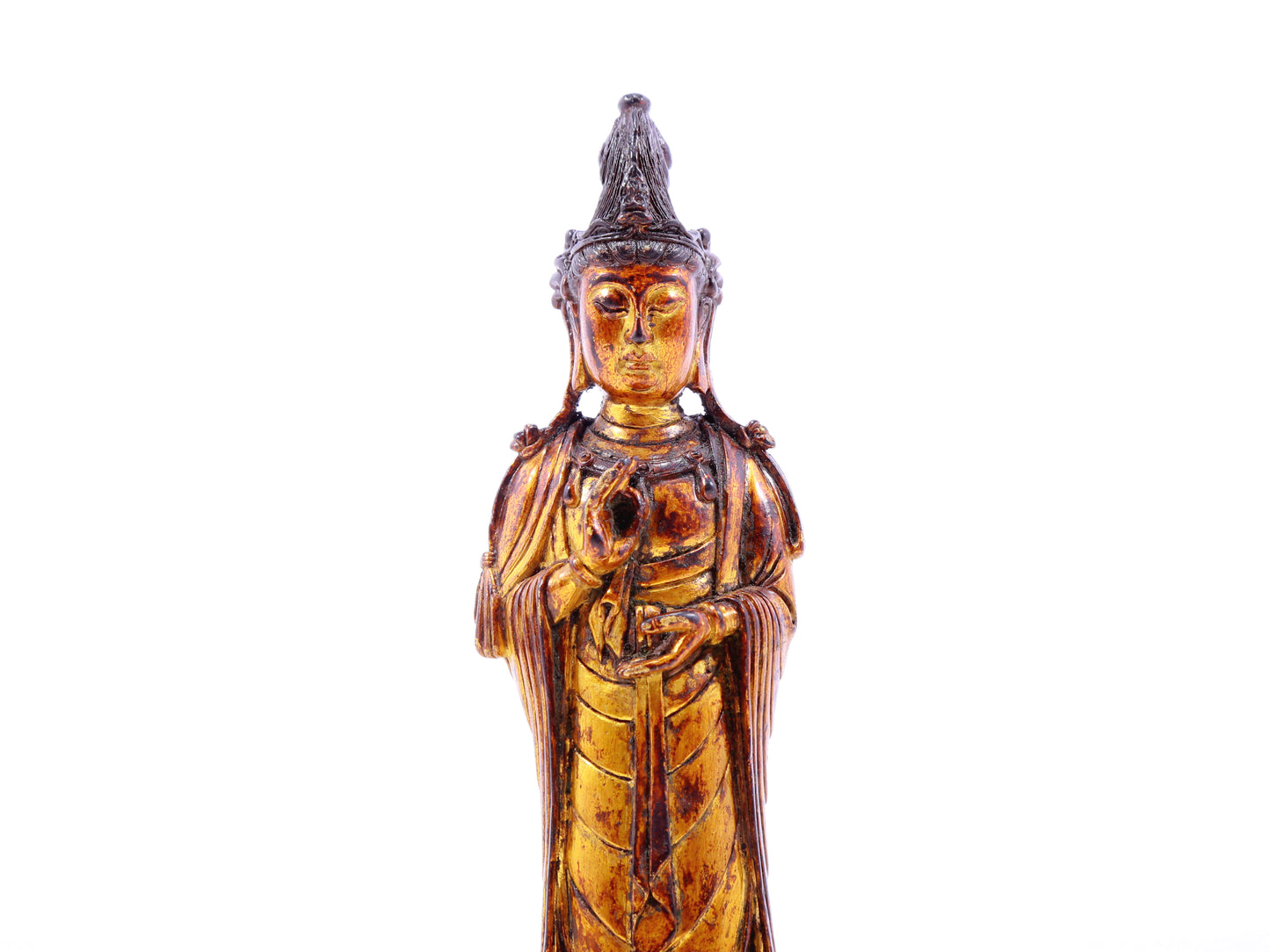 A serene gilt bronze statue of Guanyin