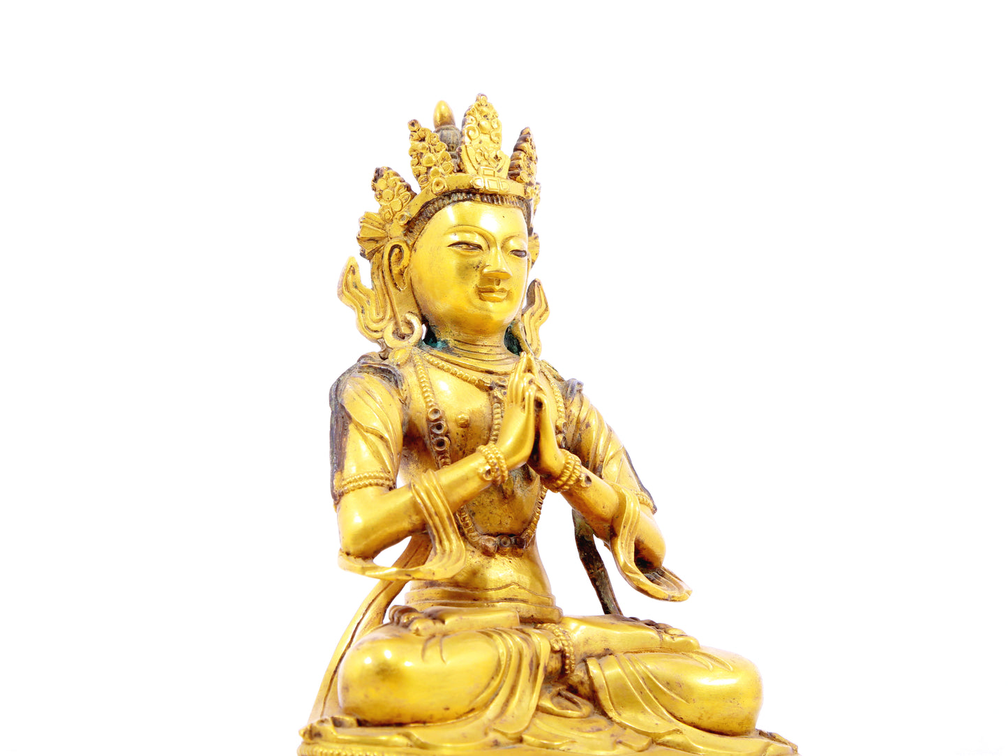 A serene gilt bronze statue of Bodhisattva