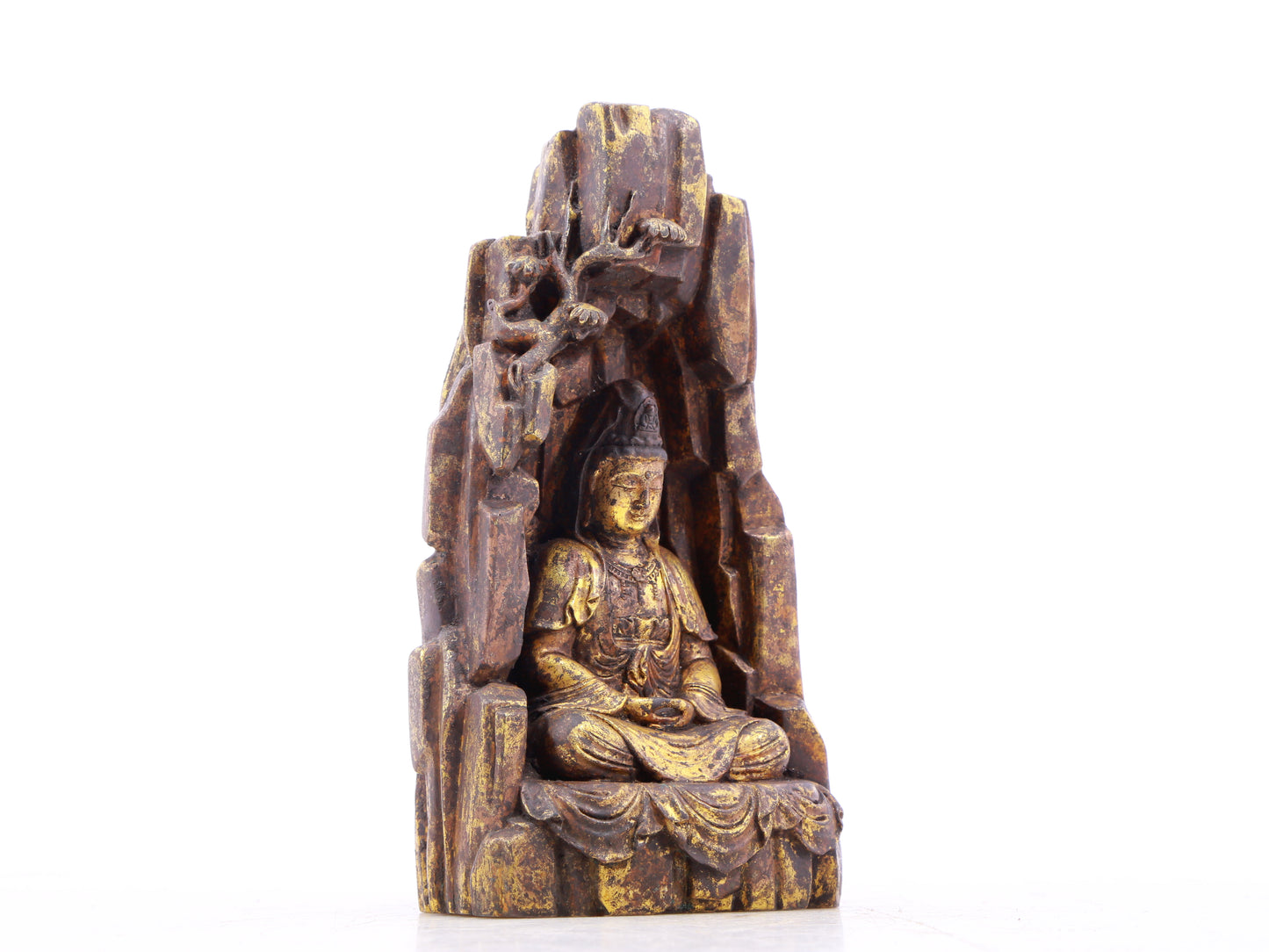 A serene gilt bronze statue of Guanyin