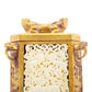 An exquisite bronze jar inlaid with white jade with auspicious animal patterns