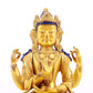 A solemn gilt bronze four-armed Guanyin statue