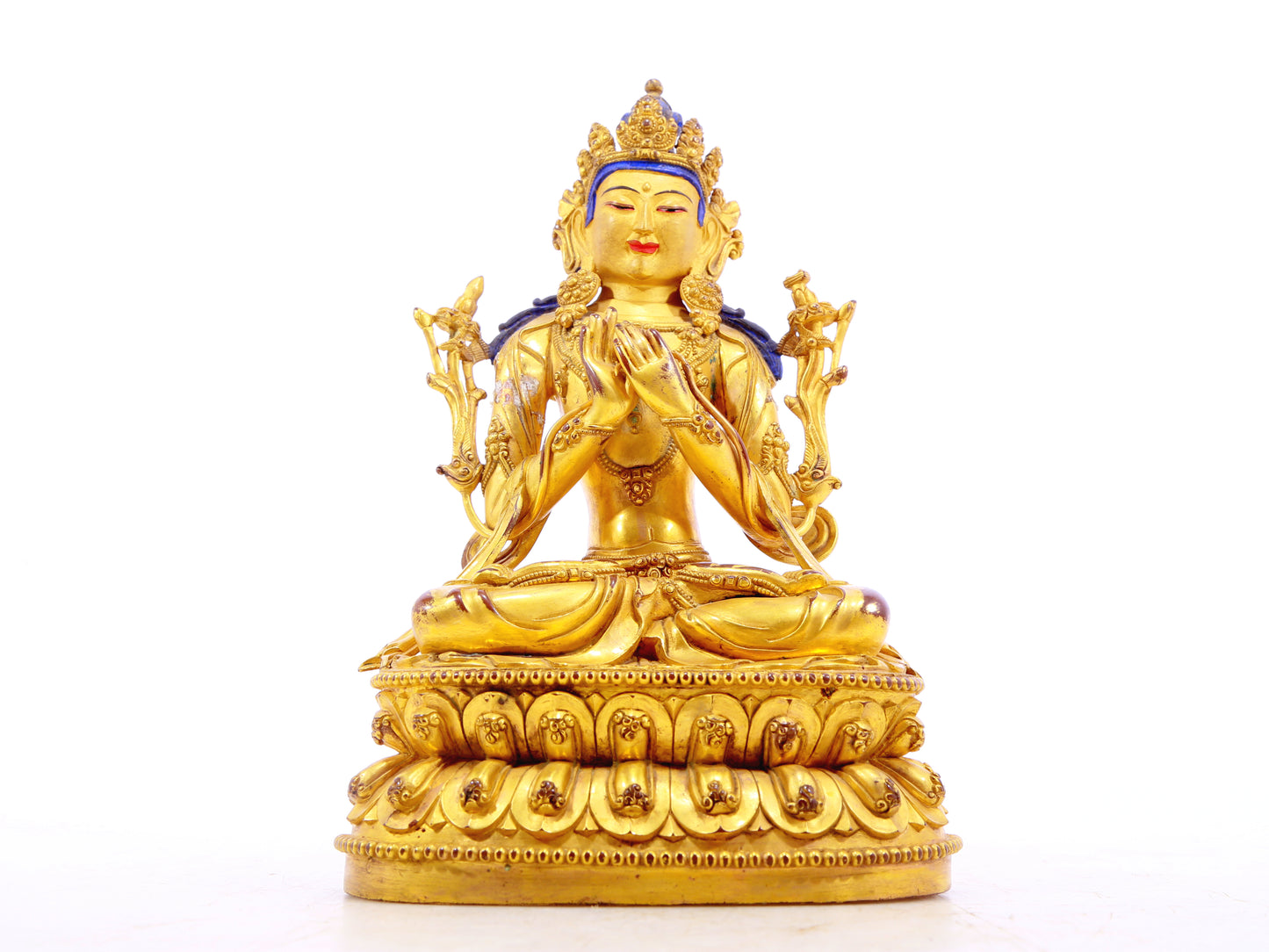 A solemn gilt bronze statue of Manjushri Bodhisattva