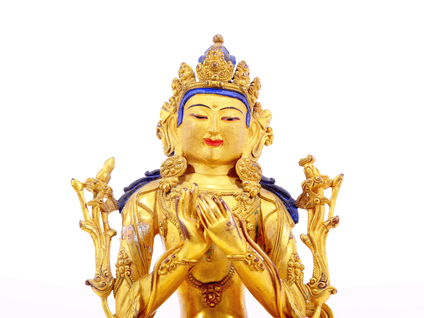 A solemn gilt bronze statue of Manjushri Bodhisattva