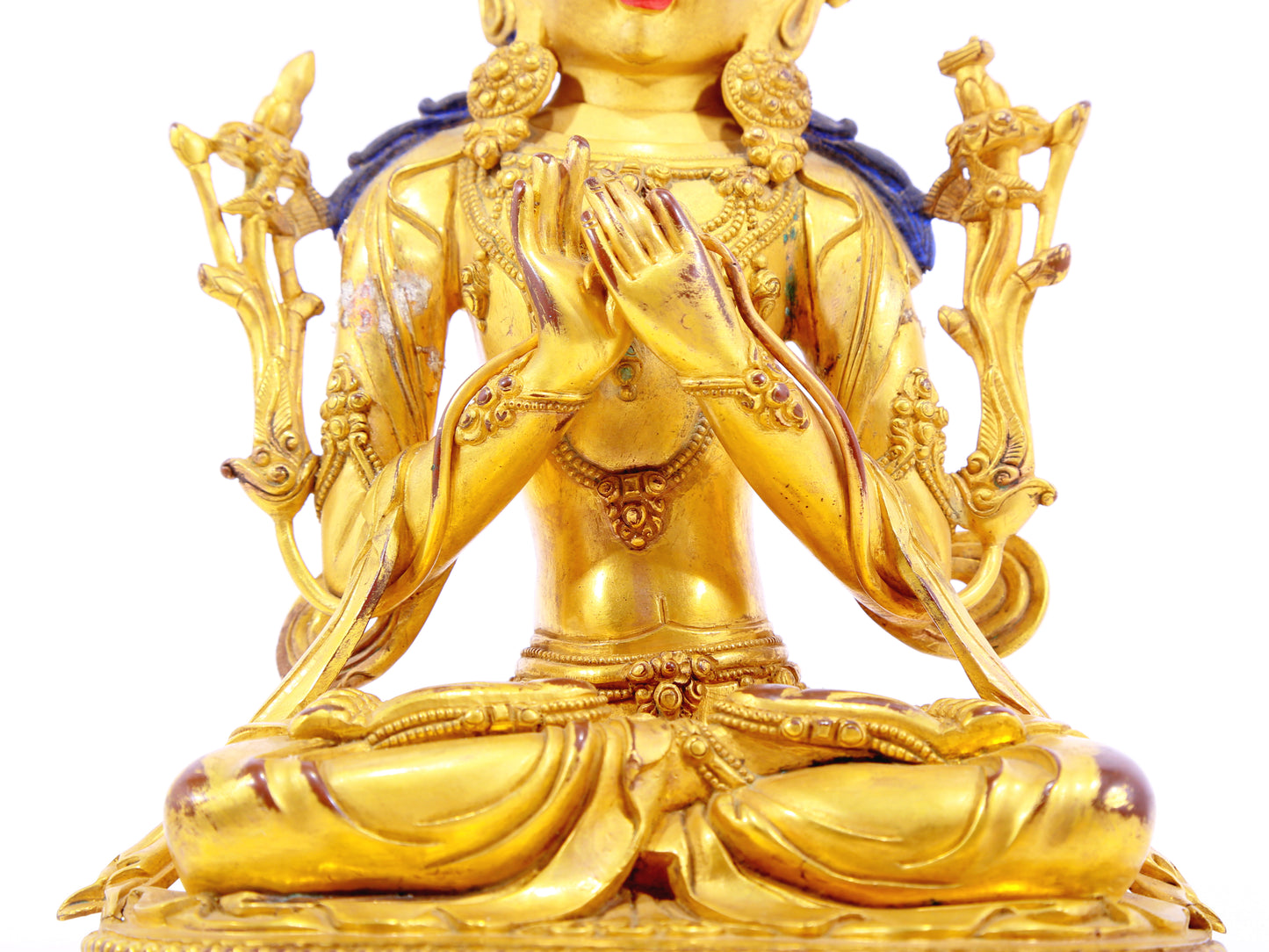 A solemn gilt bronze statue of Manjushri Bodhisattva