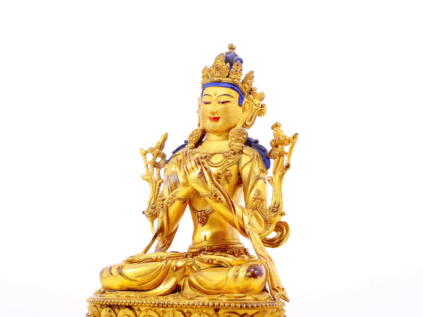 A solemn gilt bronze statue of Manjushri Bodhisattva