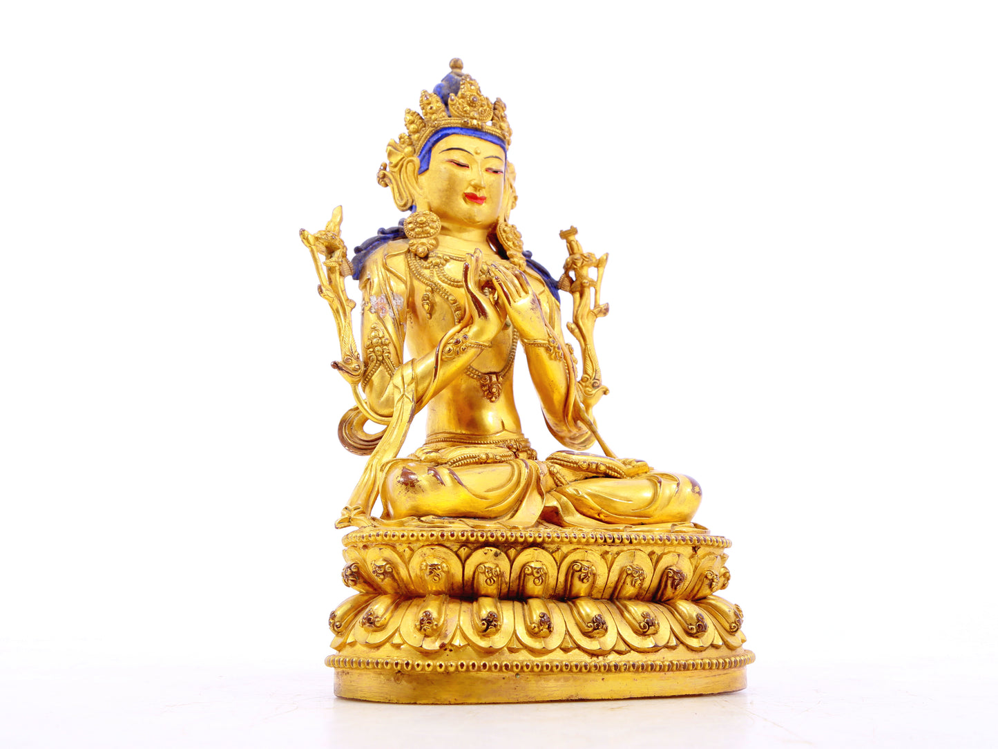 A solemn gilt bronze statue of Manjushri Bodhisattva